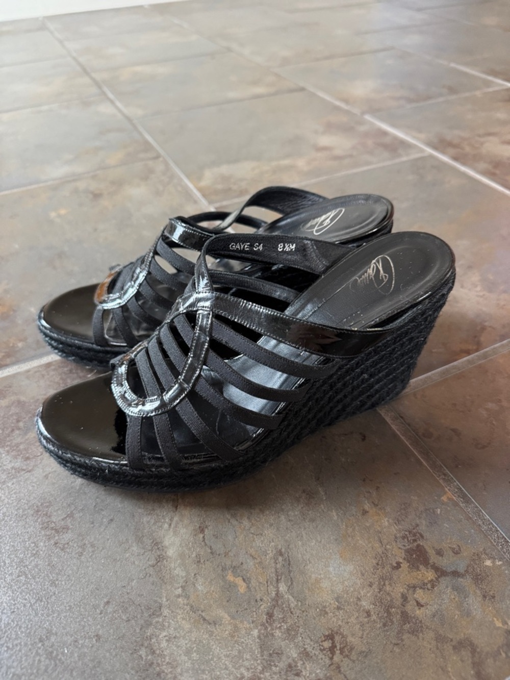 Donald J Pliner Black Espadrille Wedge Sandals Womens 8.5 Stretch Strappy Mule - Picture 3 of 12